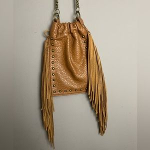 Fringe Small Crossbody Tan Leather Bag